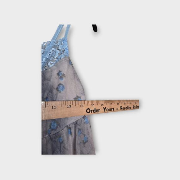 NEW Out From Under Womens Harlowe Blue Lace Sheer Floral Slip Dress L Coquette - Picture 8 of 10